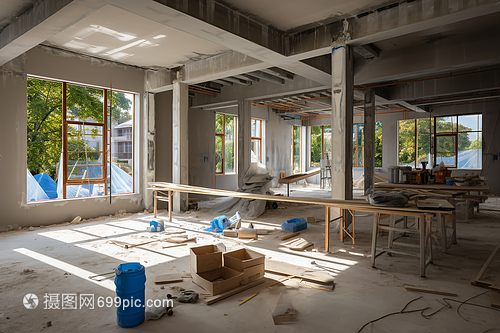 現(xiàn)代室內(nèi)施工現(xiàn)場(chǎng)